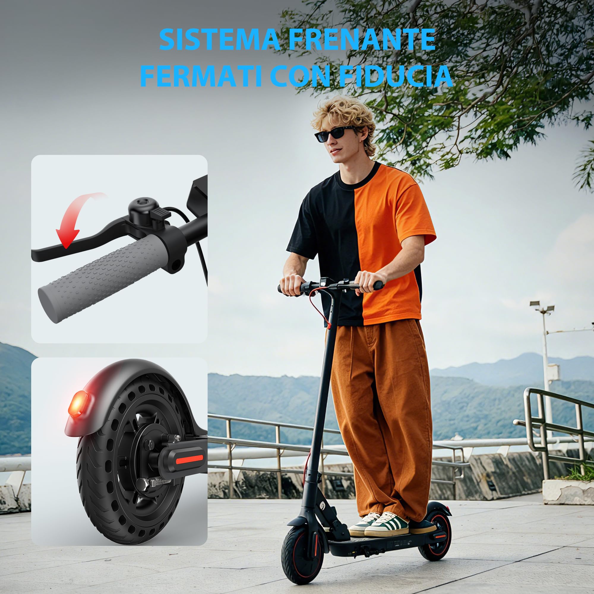 W3C Monopattino Elettrico Adulto, Pieghevole Scooter Elettrico, Velocità Fino a 25 Km/h, 25-35Km di Autonomia, Motore da 500W, 8.5" Pollici a Nido D'ape Resistente All'usura