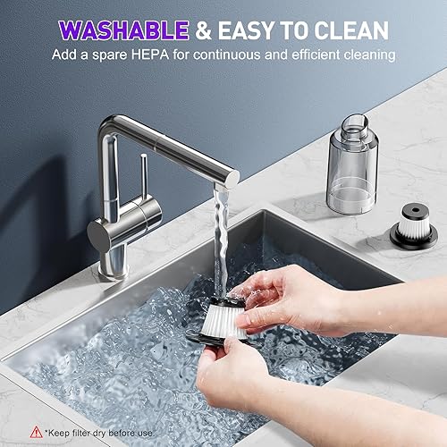 Miniatura 6 de KMM Aspiradora de mano para automóvil, aspiradora de 11000 PA y plumero de aire, aspiradora de alta potencia de 120 W, portátil, inalámbrico,