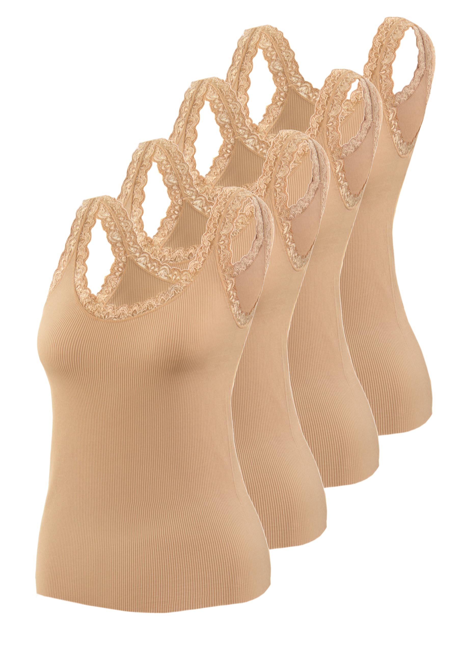 sesto senso Pack de 4 camisetas de tirantes acanaladas para mujer con detalle de encaje y elegante top de verano para mujer