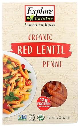 EXPLORE CUISINE Organic Red Lentil Penne Pasta, 8 OZ