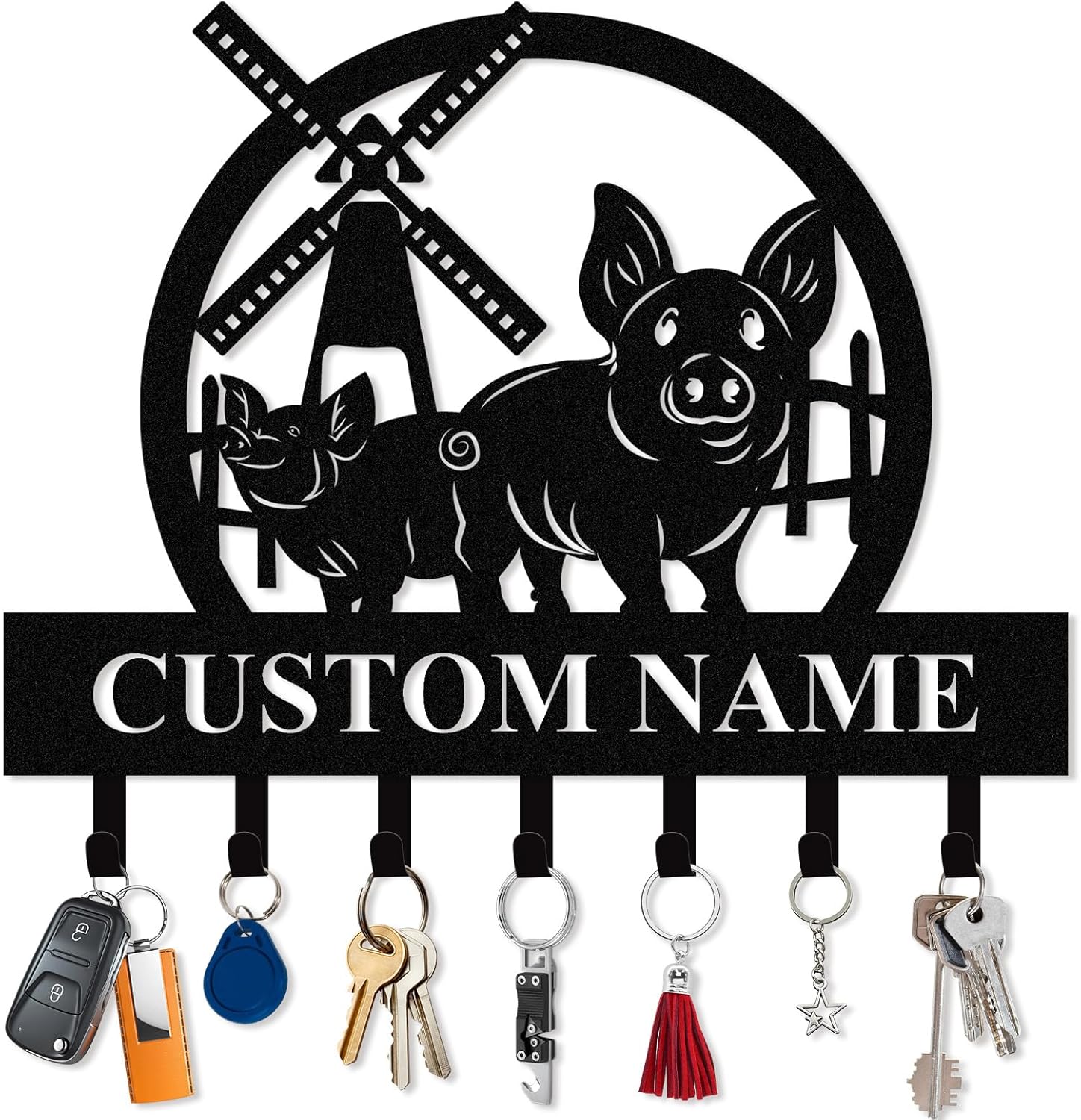 KAINSY Personalized Key Holder for Wall, Custom Camping Wall Key Hooks with Name, Metal Cabin Key Rack Hanger Wall Mount, Coat Hook Key Holders Organizer for Entryway Garden Hallway, Home Decor Gifts