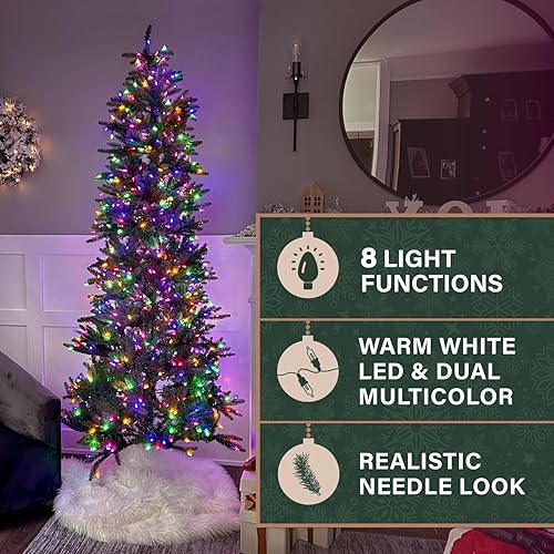 Miniatura 8 de Fraser Hill Farm Árbol de Navidad artificial de pino carmelo preiluminado de 7.5 pies con luces LED dobles multicolor y blanco cálido, follaje LED