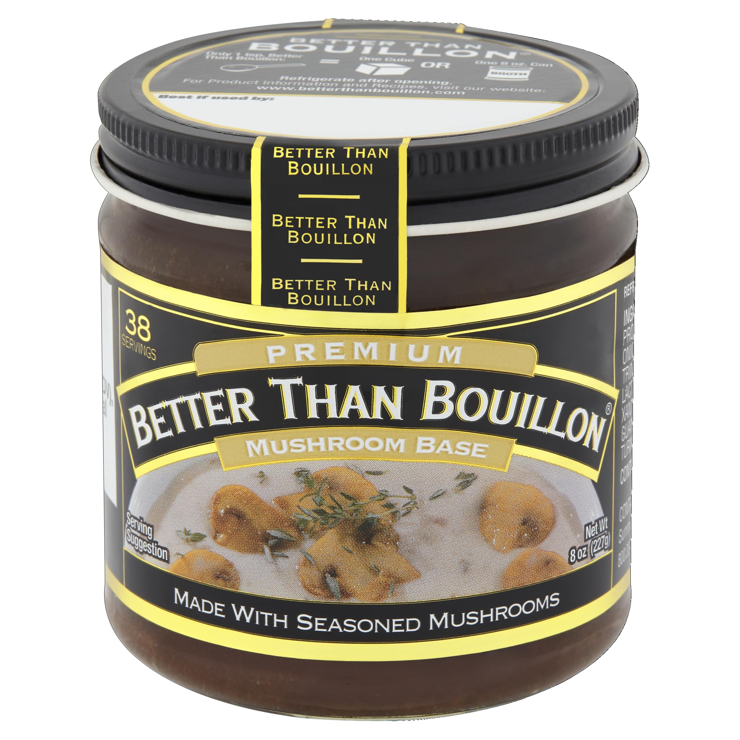 Better Than Bouillon Premium Mushroom Base, Made from Seasoned & Concentrated Mushrooms, Makes 9.5 Quarts of Broth, 38 Servings, 8 OZ (Pack of 1)