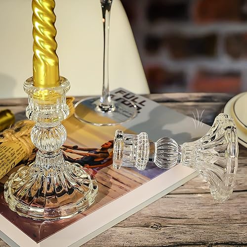 Miniatura 3 de Portavelas de vidrio transparente, juego de 8 piezas que incluye portavelas cónicos y portavelas a rayas, dos estilos para eventos formales, bodas,