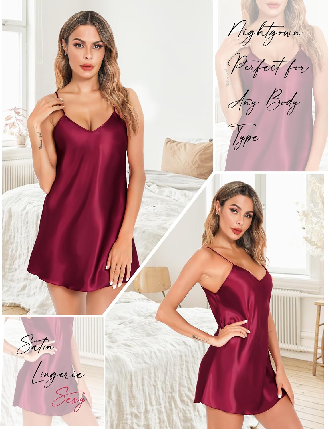 Lovasy Women's 2 Pack Silk Nightgown Sexy Lingerie Satin Sleepwear Negligee V Neck Chemise Nightwear Mini Slip Dress S-XXL - Image 3