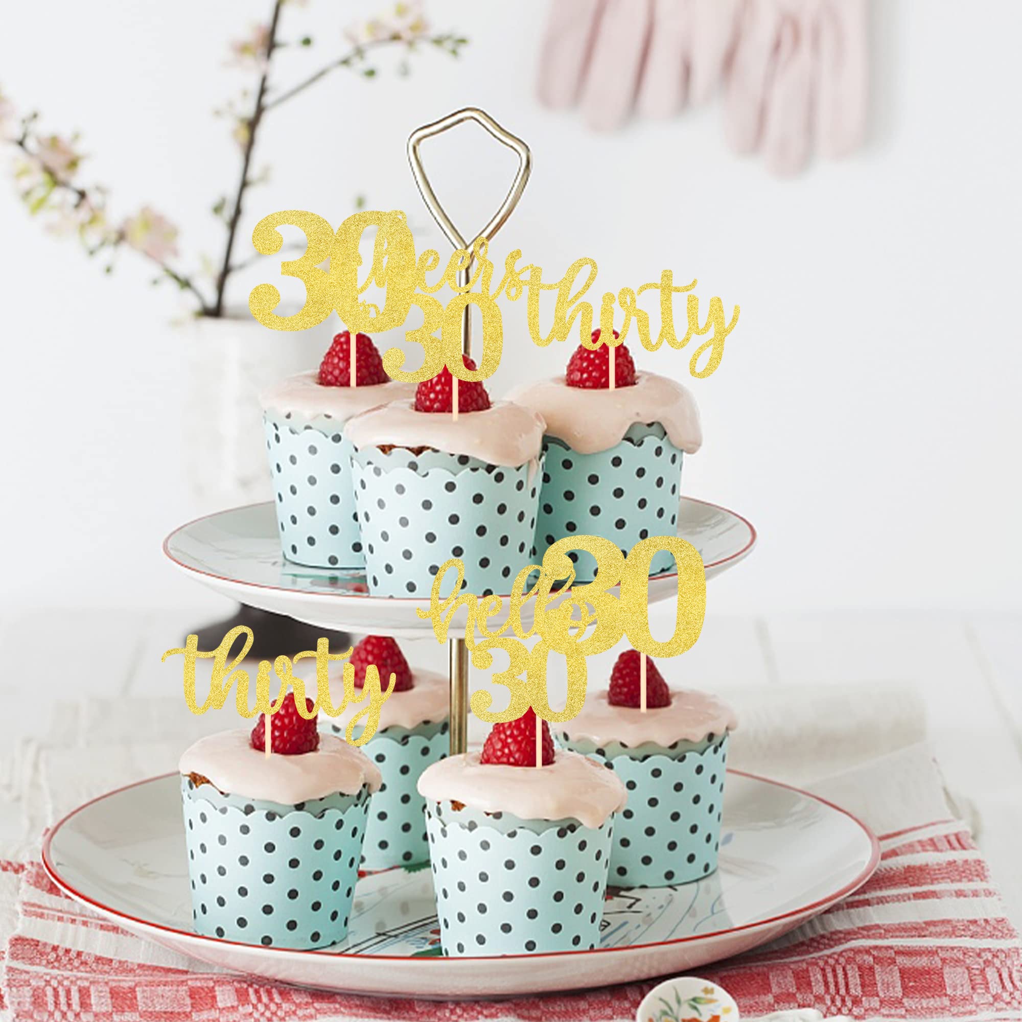 30 Stück Cupcake-Topper "Happy 30th Birthday" – Glitzernd – Für Geburtstagsparty & Kuchen-Deko