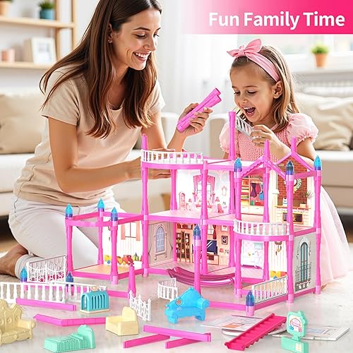 Miniatura 3 de Juguetes de casa de muñecas para niñas, casa de muñecas con brillo en la oscuridad, juego de casa de muñecas para niños con 4 pisos, 14 áreas de