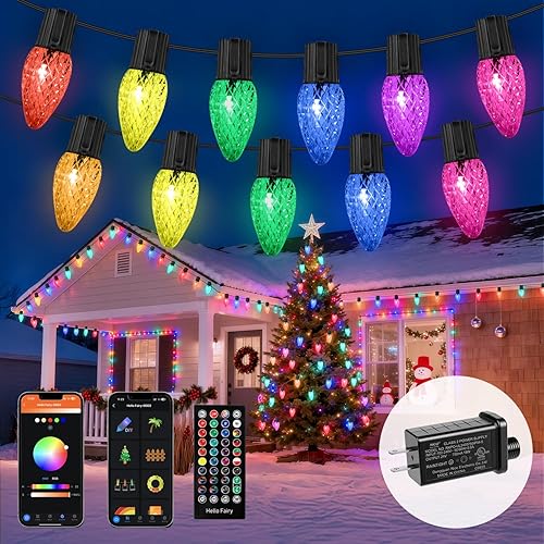 Luces de Navidad inteligentes C9 RGB, 66 pies, 100 luces LED para árbol de Navidad con sincronización de música controlada por aplicación,