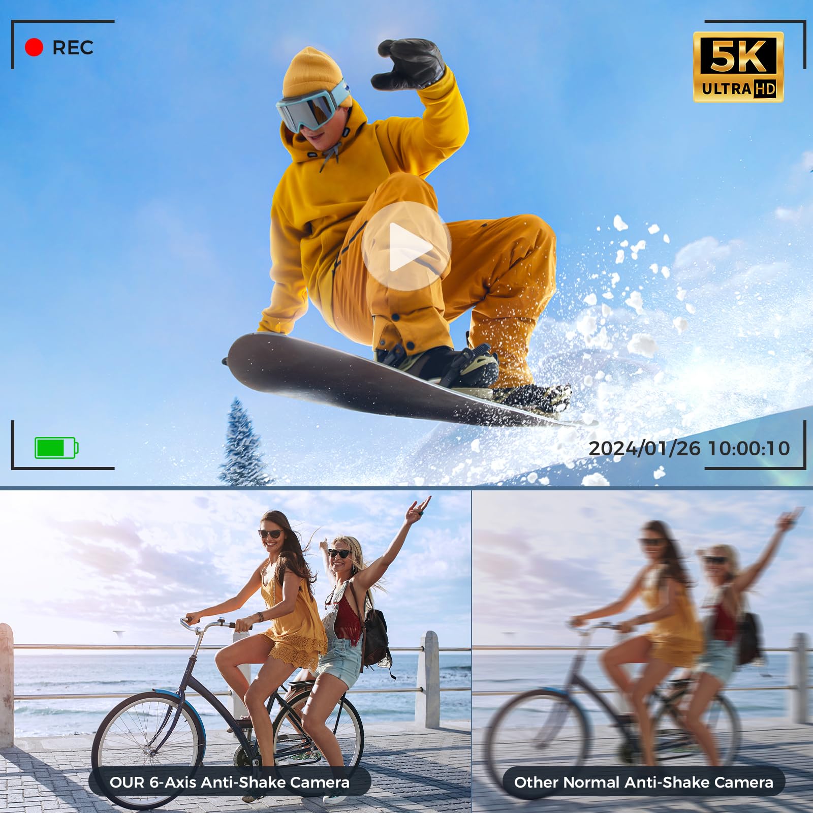 Fotocamera Digitale 5K, Lecnippy Fotocamera Vlogging con messa a fuoco Automatica da 56MP con Fotocamera Anteriore e Posteriore, Zoom Ottico 10X 6-Axis Anti-Shake, Touch Screen