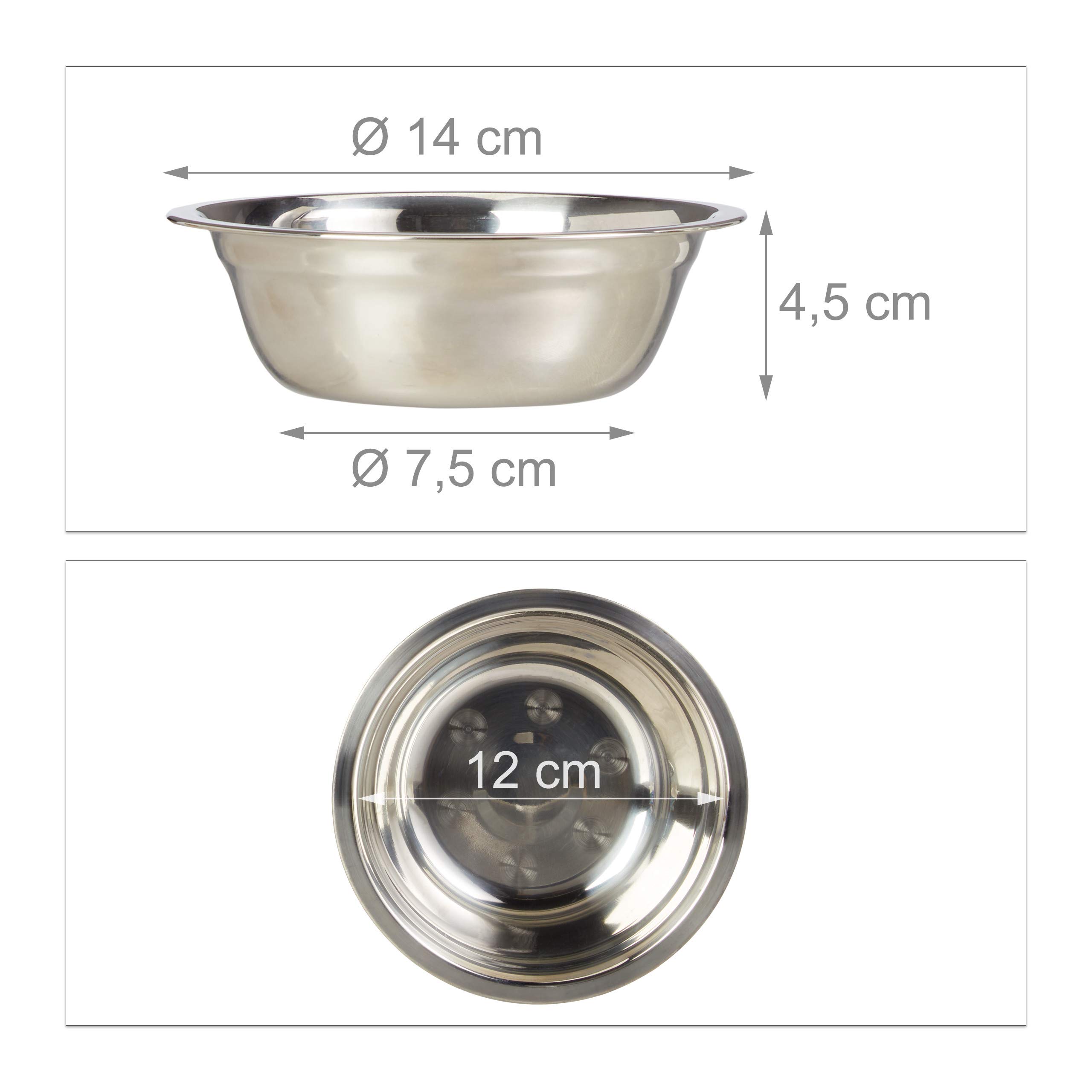 Relaxdays Ciotole per Cani e Gatti, Scodelle per Animali, in Bambù e Acciaio Inox, Lavabile, Argentato Marrone Naturale