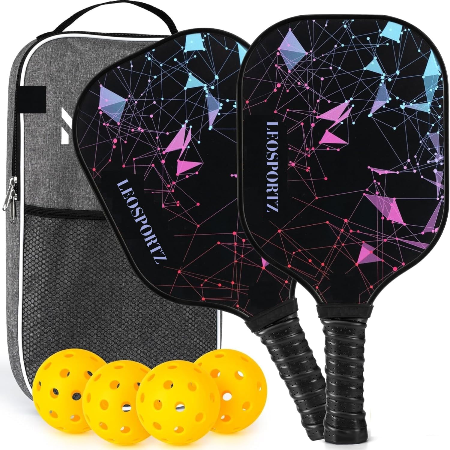 Leosportz Pickleball Racket Set - USAPA Approved Design Fibreglass Surface Pickleball Set with Pickle Ball Rackets, Pickleball Paddles Set ​for Men, Women (Glaxay Blue, 13 mm)