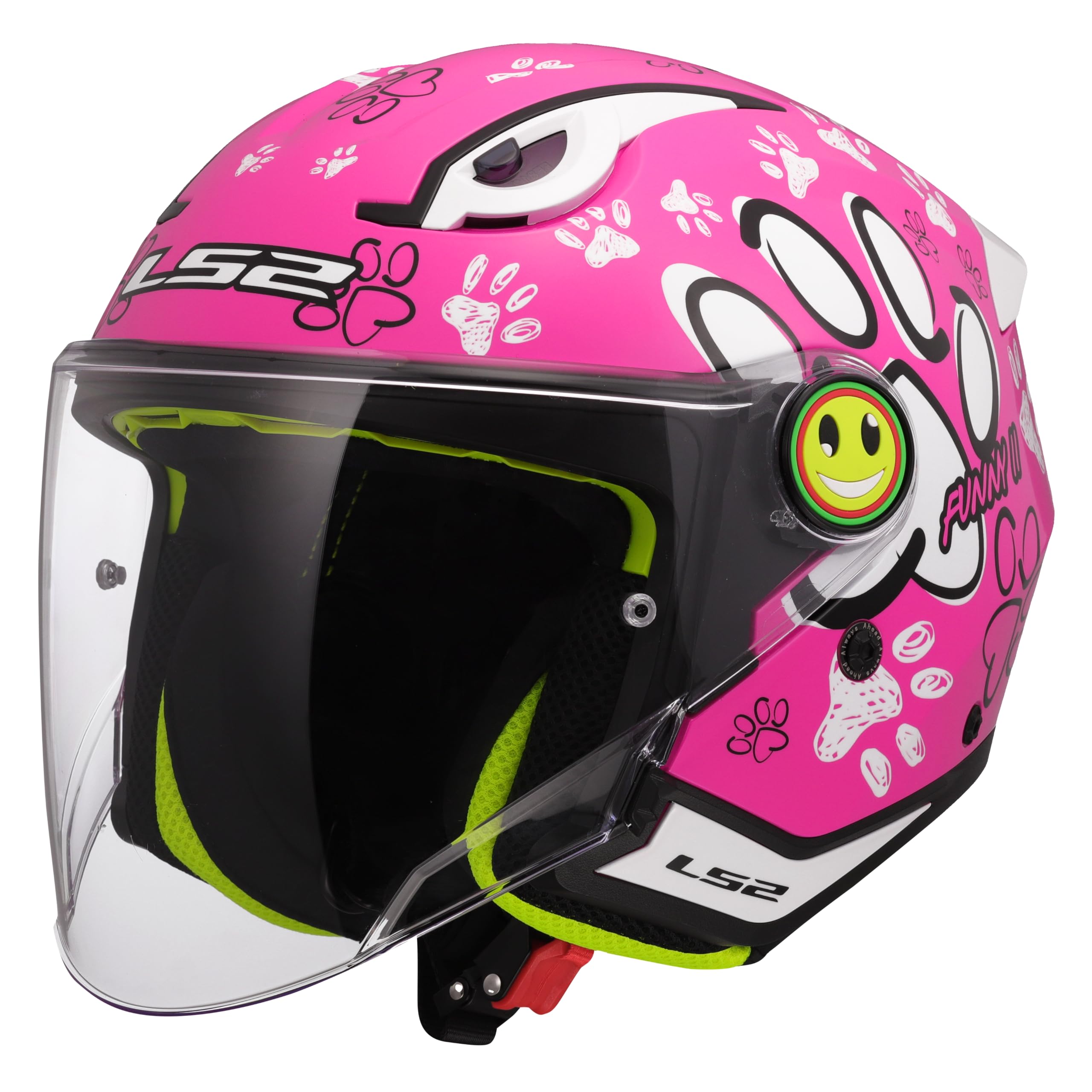 LS2, Casco Moto Jet para Niños FUNNY II PAWS Gloss Pink, S