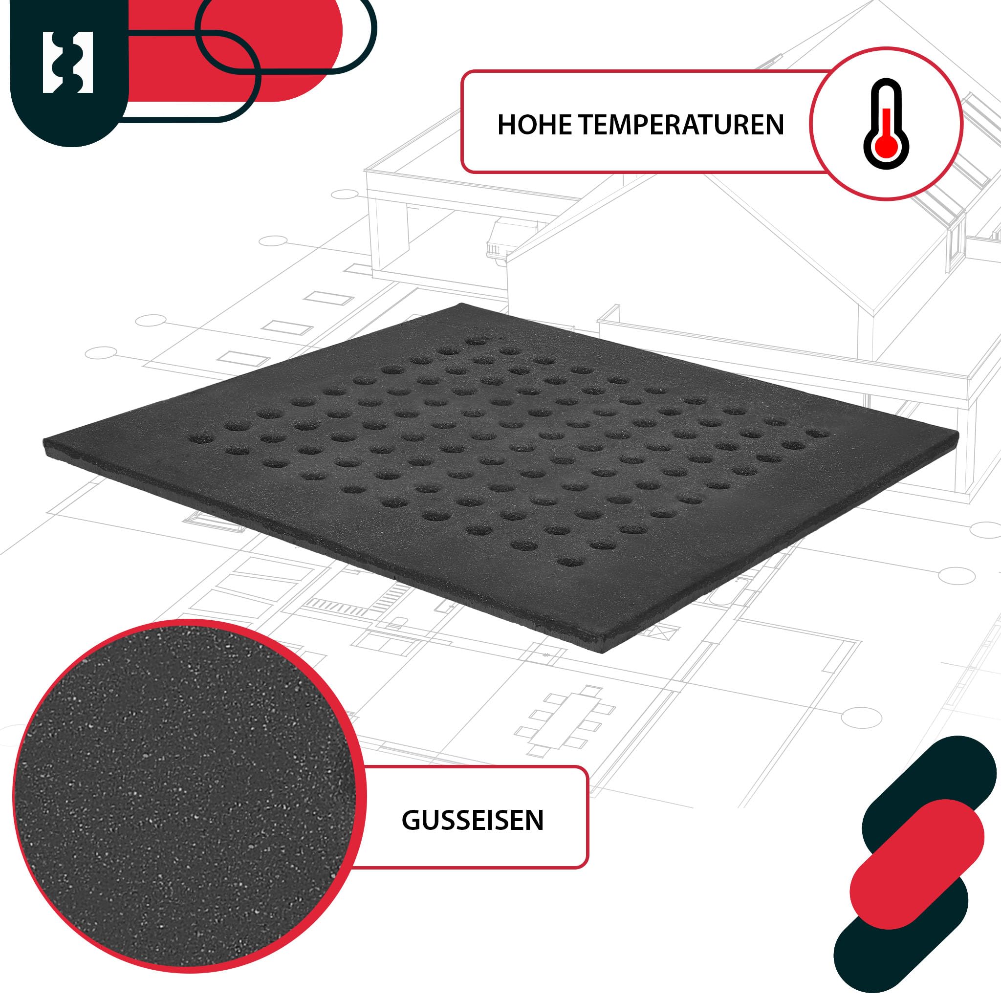 KOTARBAU® Rejilla Chimenea Hierro Fundido - 40 x 40 cm - Negro - Rejilla Chimenea Leña - Robusta - Duradera - Fácil Limpieza - Calor Uniforme