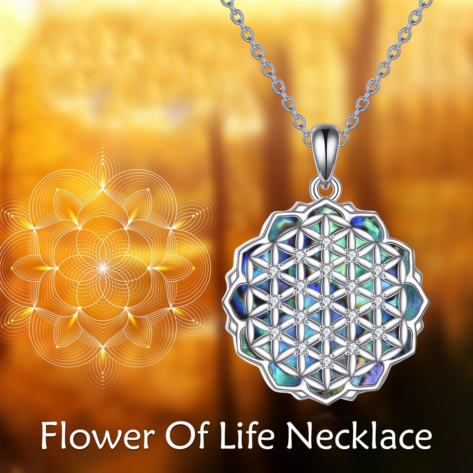 Blume des Lebens Halskette 925 Sterling Silber Abalone Lebensblume Anhänger Kette Filigran Schmuck Geschenke für Damen Frauen Weiblich.