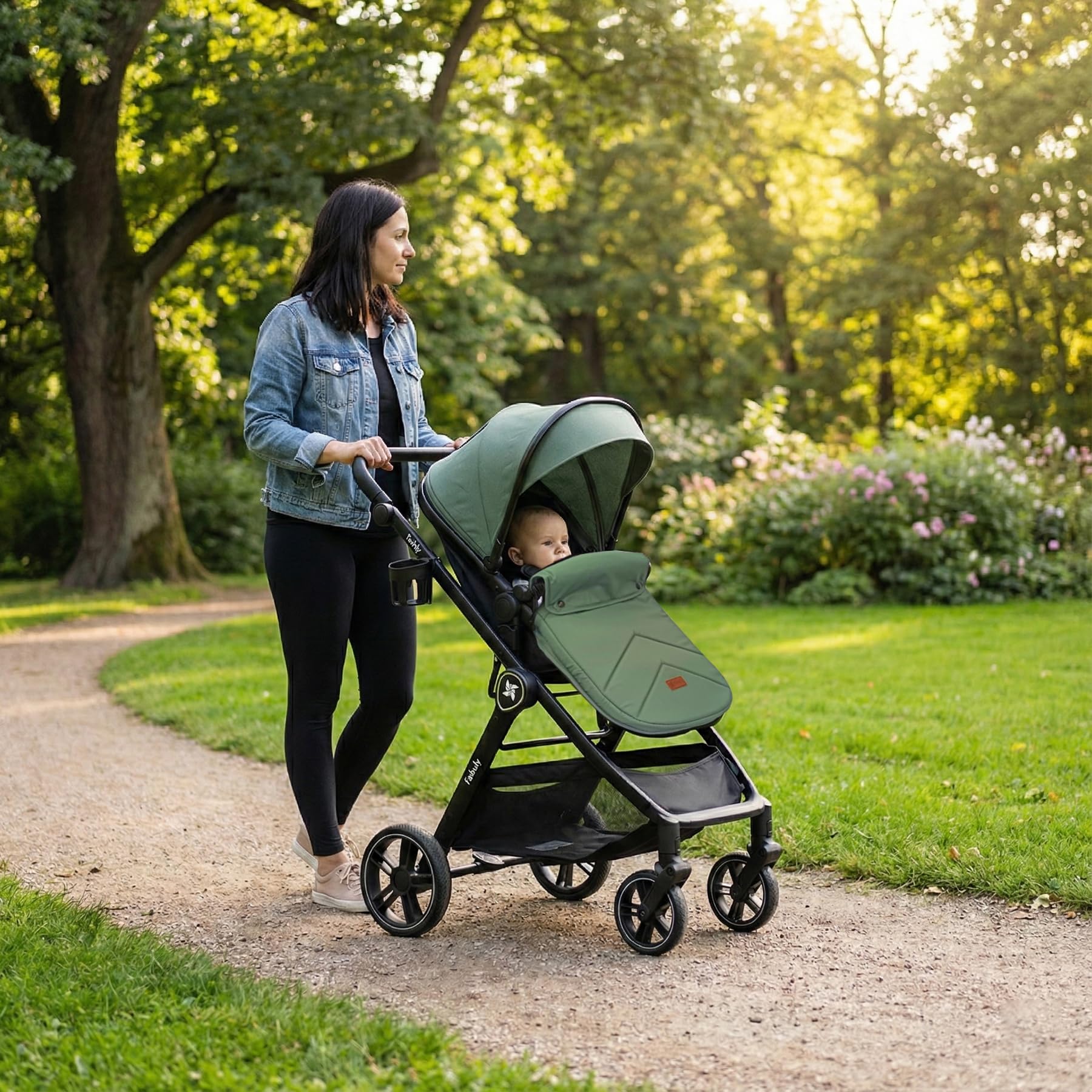Passeggino Trio 3 in 1 Sistema Modulare Carrozzina Neonati Ovetto Auto Verde 25 kg