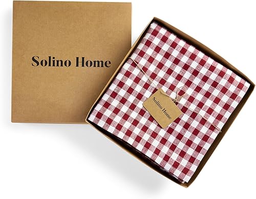 Miniatura 5 de Solino Home Mantel de lino de 60 x 90 pulgadas, 100% lino puro, a cuadros, color burdeos, para mesas rectangulares, lavable a máquina para verano