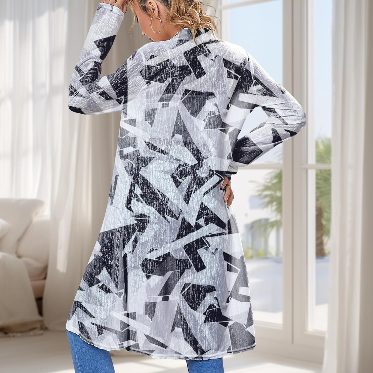 Womens Open Front Cardigan Summer Vacation Casual Trendy Vintage Print Going Out Outfits Daily Wear Versatile - Image 3