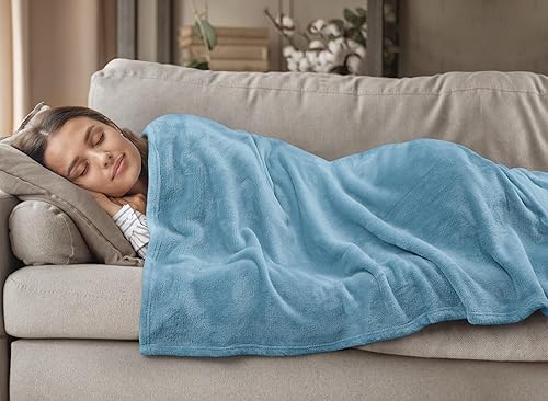 Miniatura 7 de Utopia Bedding Manta de vellón, manta de microfibra antiestática suave y mullida color azul lavado, 90 x 102 pulgadas, azul lavado, tamaño King