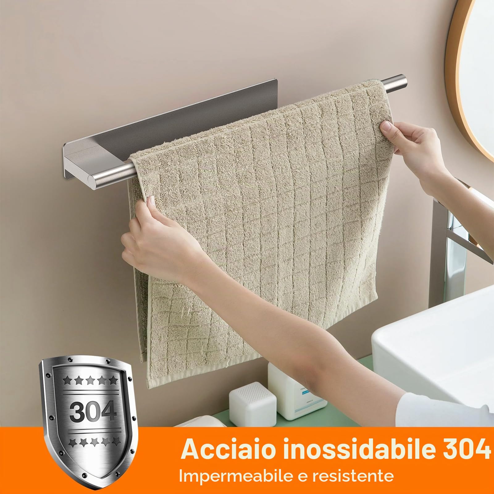Ibergrif M34453A Portasciugamani Adesivo, 39CMPorta Asciugamani Bagno, Acciaio Inox, Spazzolato