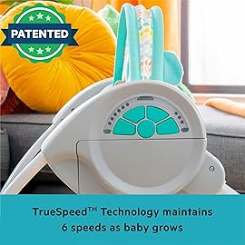 Bright Starts Portable Automatic 6-Speed Baby Swing with Adaptable Speed, Taggies, Music, Removable-Toy-Bar, 0-9 Months 6-20 lbs (Whimsical Wild)