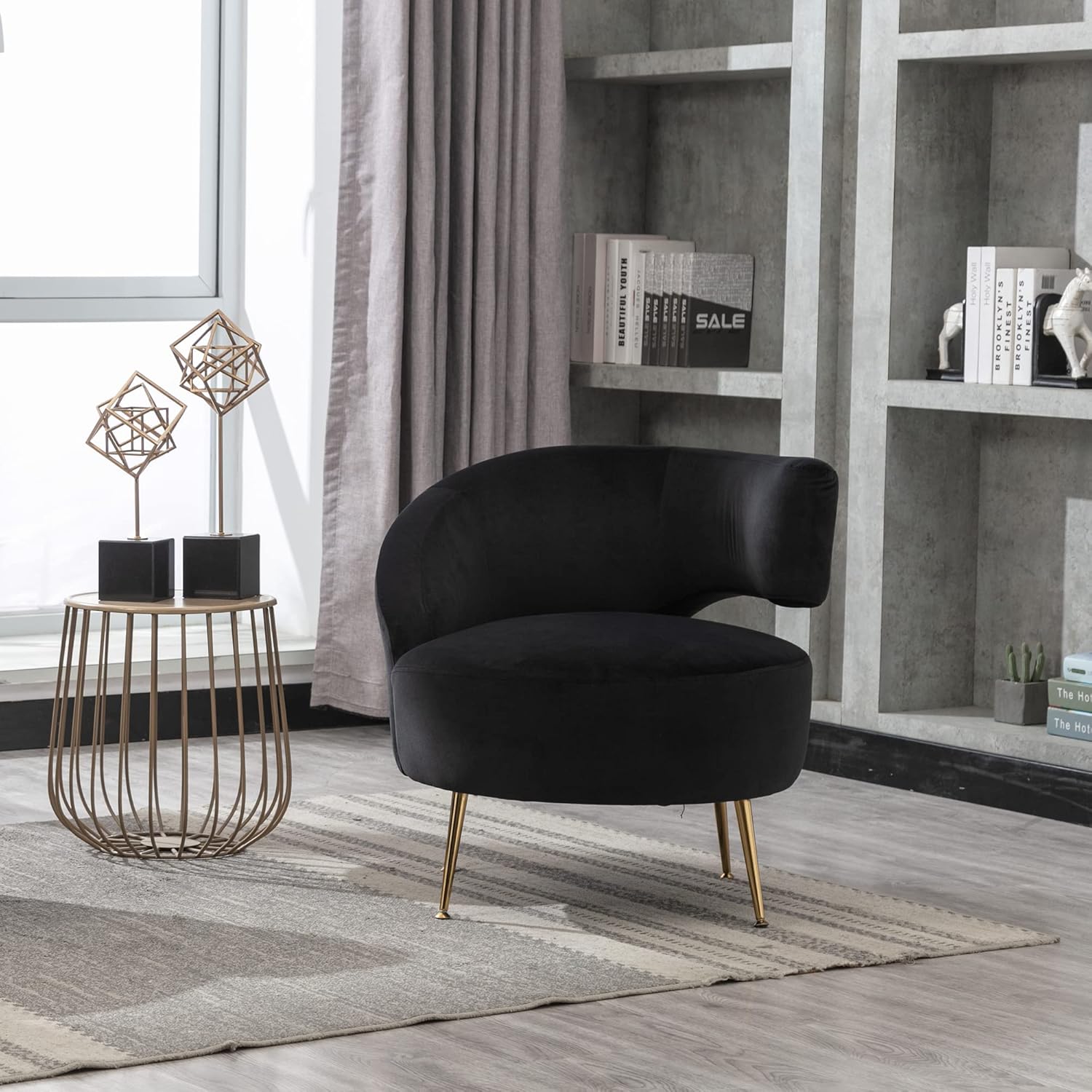Tabaray Black Accent Chairs, Living Room Chairs, Barrel
