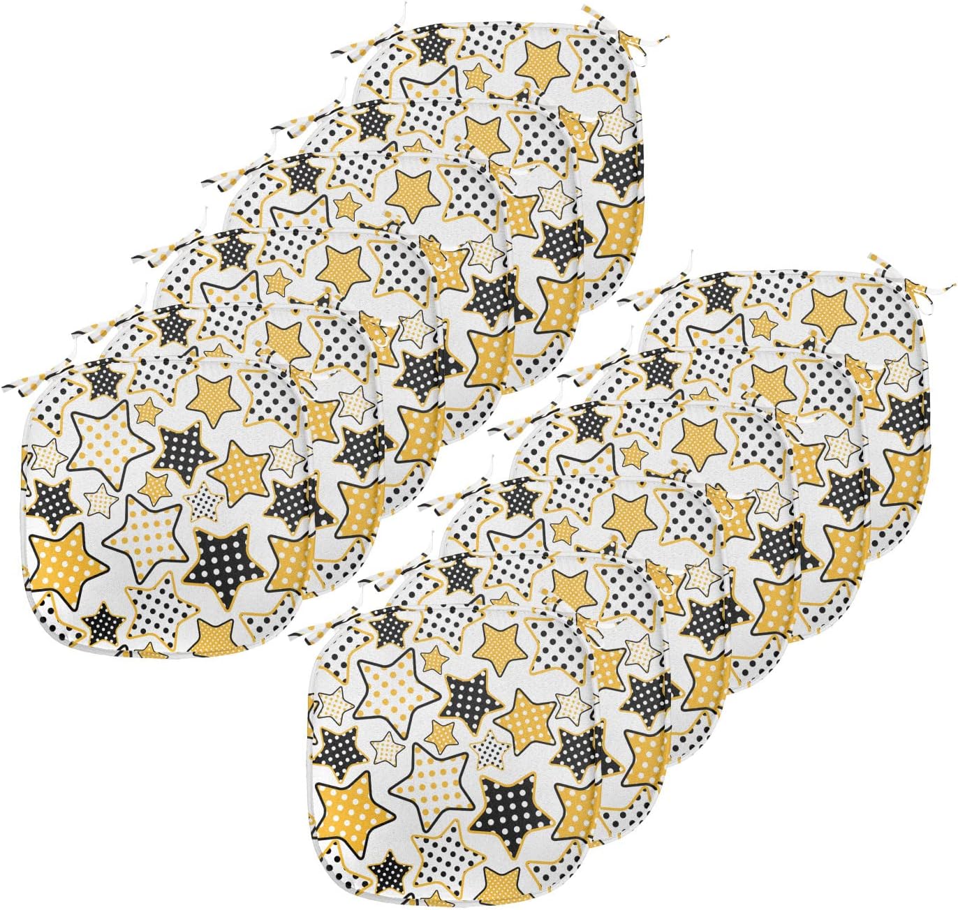 ABAKUHAUS Yellow Dining Chair Cushions, Retro Polka Dot Stars