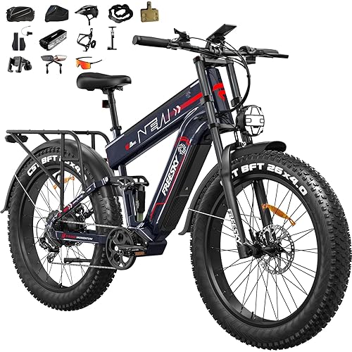 FREESKY 2026 Alaska Pro Dual Battery 48V 45AH 200 Miles 40MPH Electric Bike for Adult, 4000W High-Torque Motor Long Range Fat Tire Ebike, 26" Full Suspension Mountain E Bike, UL 2849 Certified by TÜV