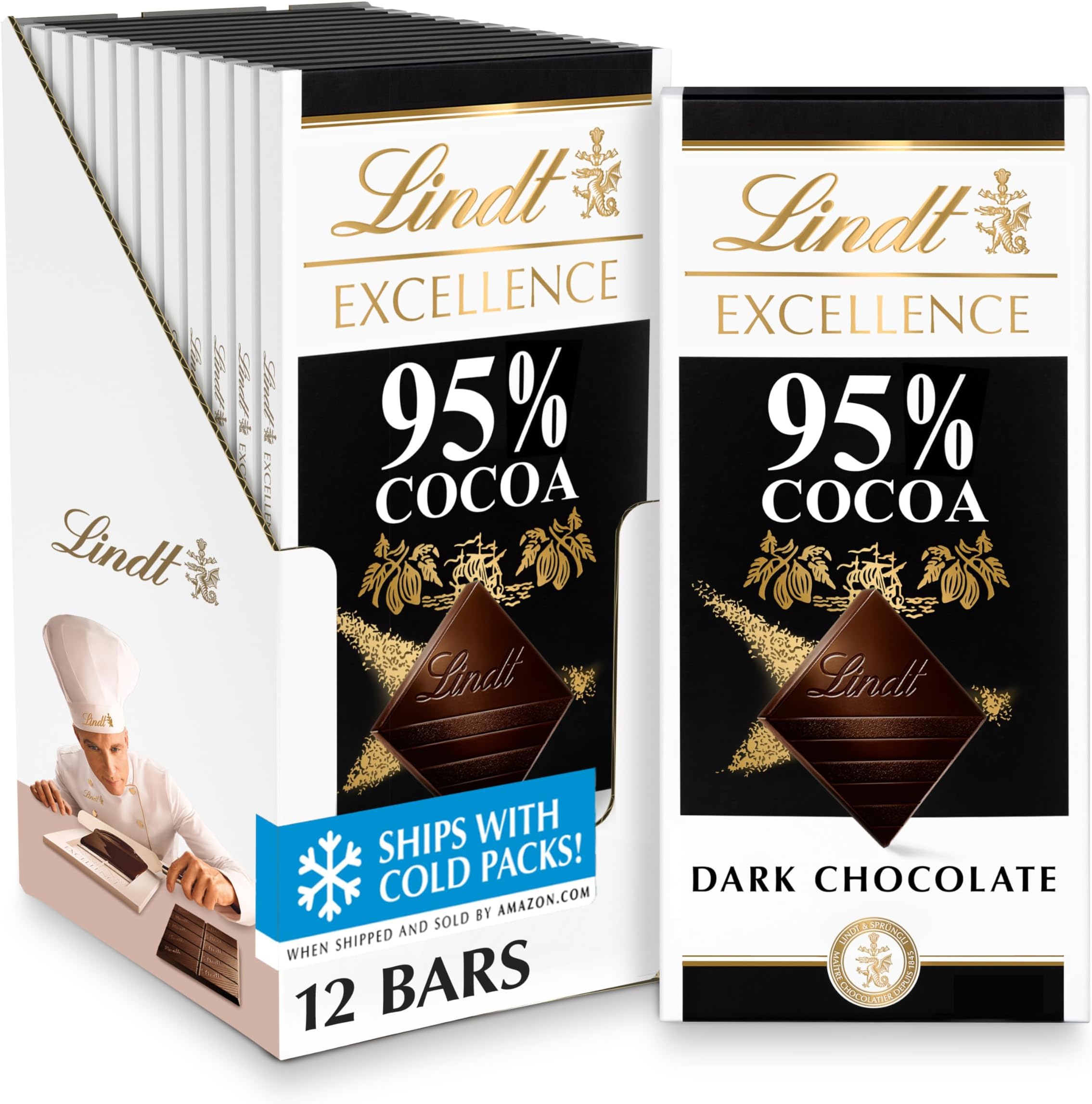 EXCELLENCE 95% Cocoa Dark Chocolate Bar, Dark Chocolate Candy, 2.8 oz. (12 Pack)