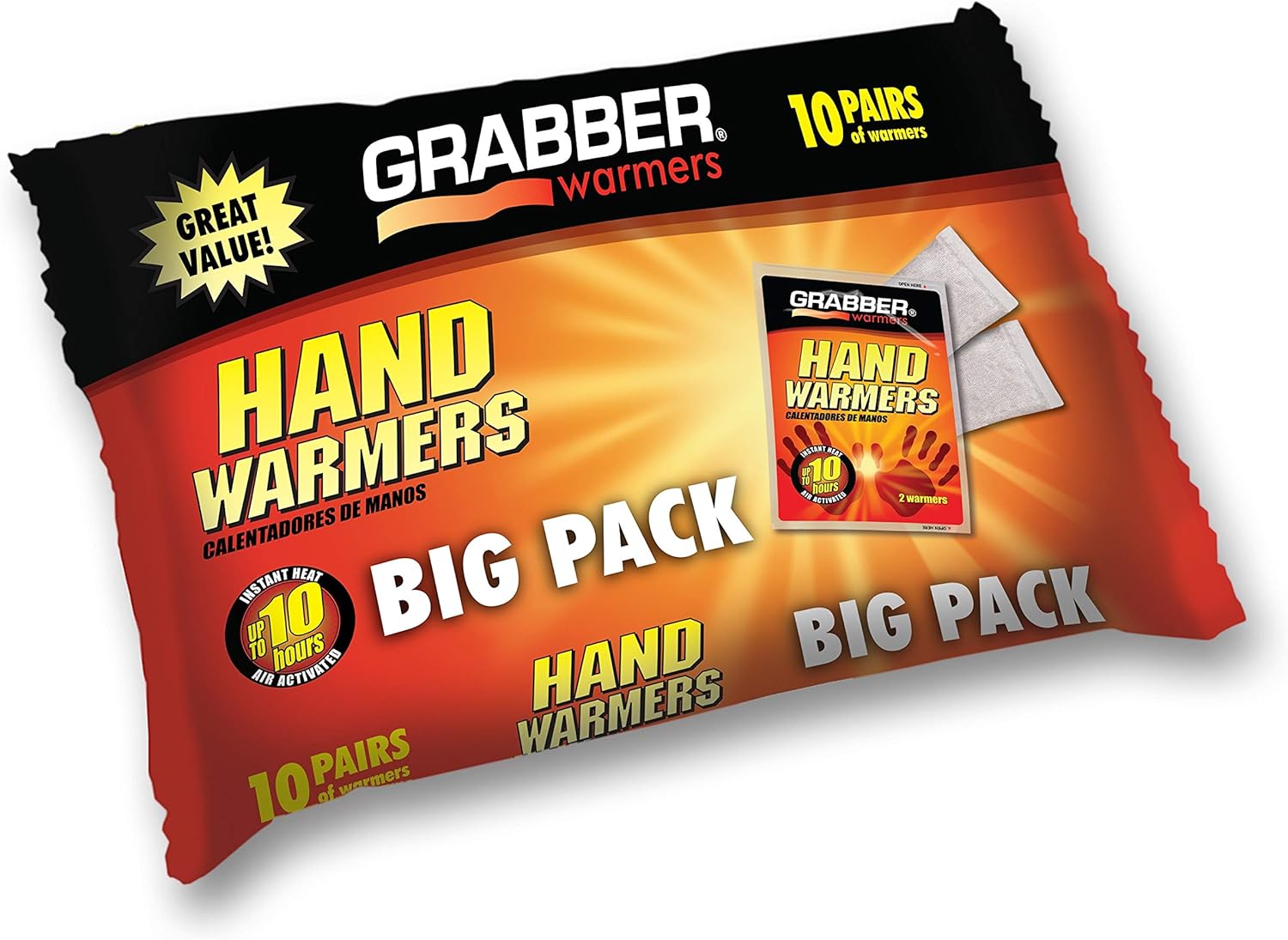 Grabber Hand Warmers 7+ Hour Big Pack - 10 Pairs