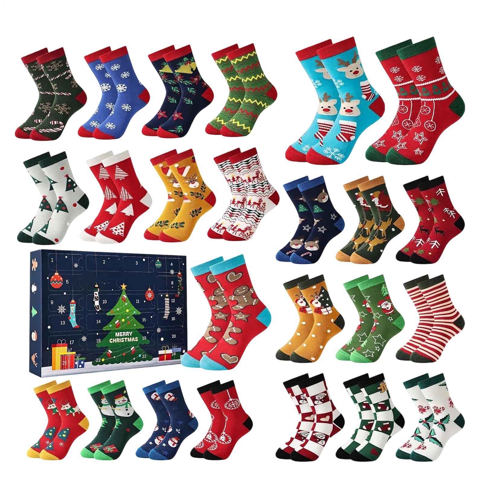 24 Días Calcetines de Adviento Navideños Calcetines Unisex, Regalos para | Calendario de Adviento de Navidad 24 Días Mujeres, Hombres, Hogar, , Calcetine