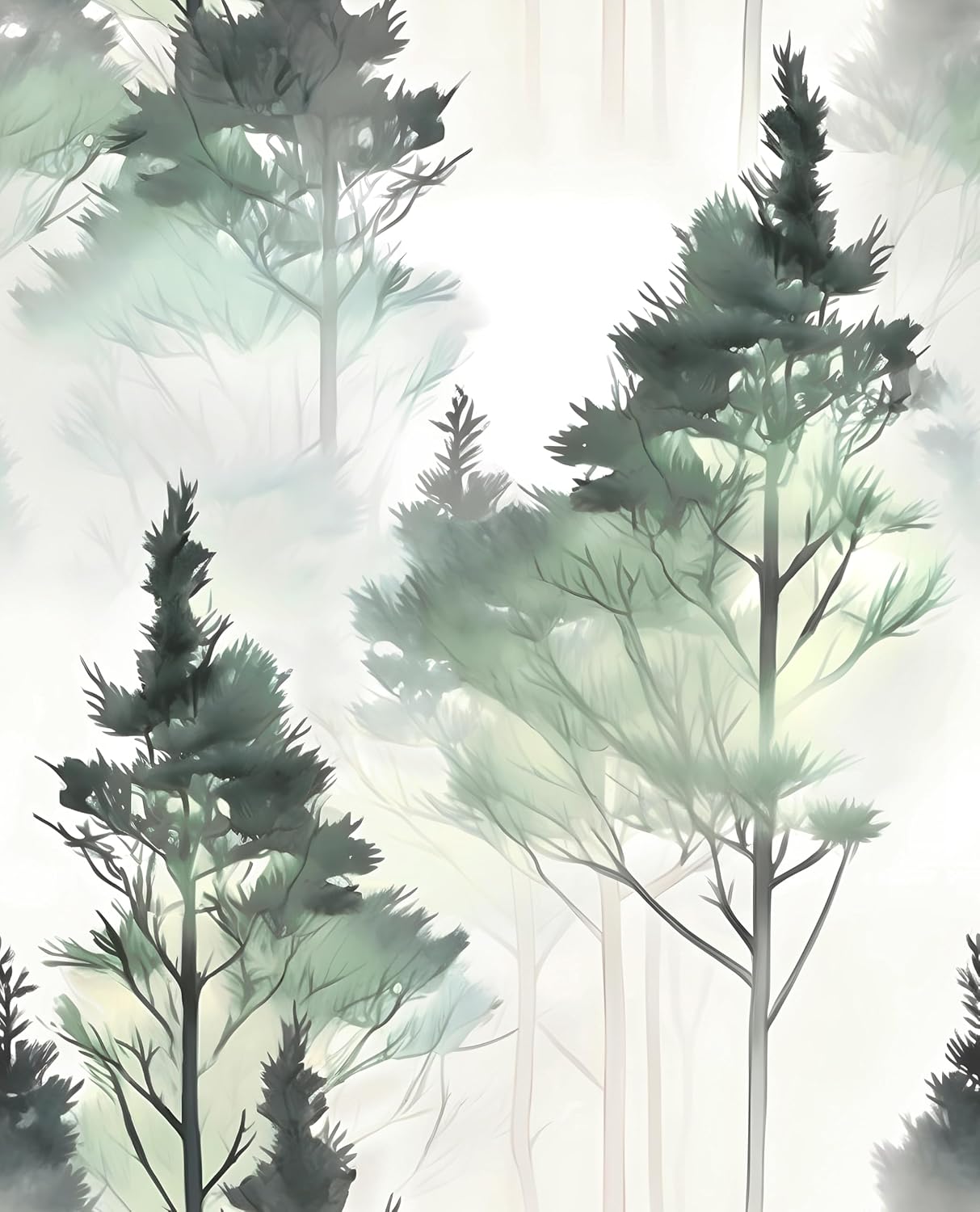 Forest Wallpaper Peel and Stick Green Trees Contact Paper 17.5in x 32.8ft Vinyl Self Adhesive Removable Modern Wall Paper Room for Bedroom Bathroom Locker Wall Decor