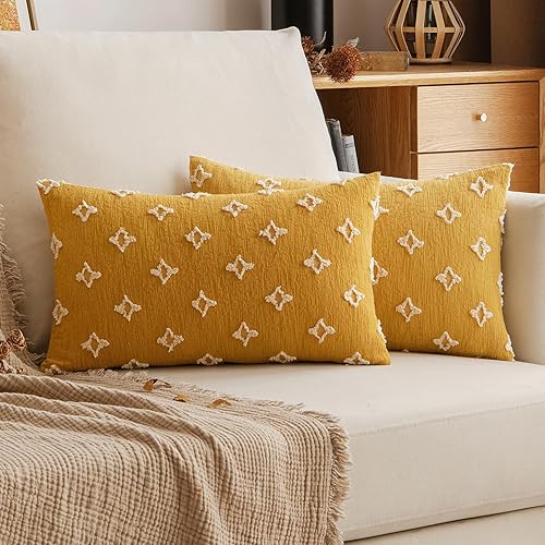 Miniatura 19 de EMEMA - Juego de 2 fundas decorativas para almohada de otoño, amarillas, de 18 x 18 pulgadas, con diseño de girasol jacquard y margaritas, funda de