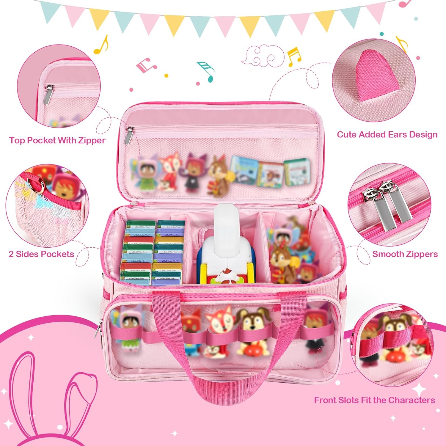 Carrying Case Compatible with Little Tikes Story Dream Machine Starter Set, Carrying Bag for Tonies Figures Characters,Portable Travel Storage Bag with Shoulder Strap and Handle(Pink)