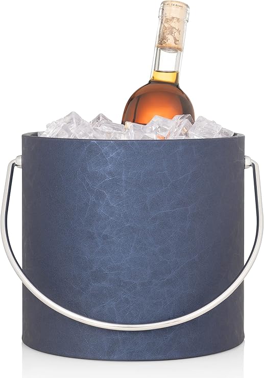 Made In USA Blue Marble Print Double Walled 3Quart Insulated Ice Bucket With Ice
