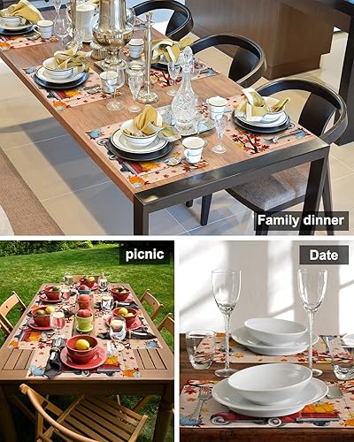 Miniatura 5 de Juego de 4 manteles individuales para mesa de comedor, diseño de calabazas rojas y de lino, de algodón, con bolsillo, mesa cuadrada o rectangular de