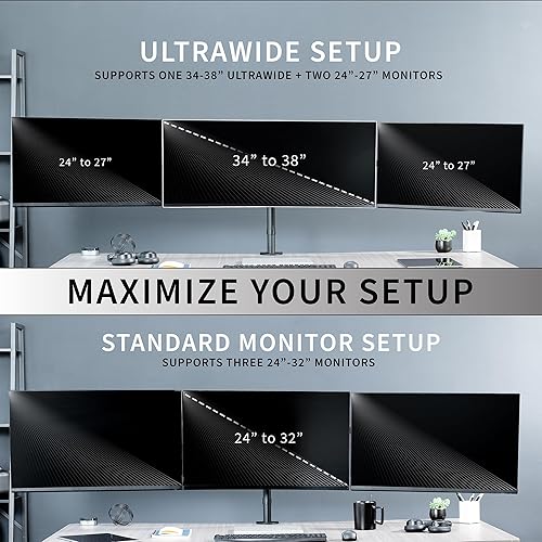 Miniatura 7 de VIVO Soporte de escritorio para monitor triple premium para 3 pantallas de hasta 22 libras, se adapta a hasta 38 pulgadas Ultrawides en el soporte