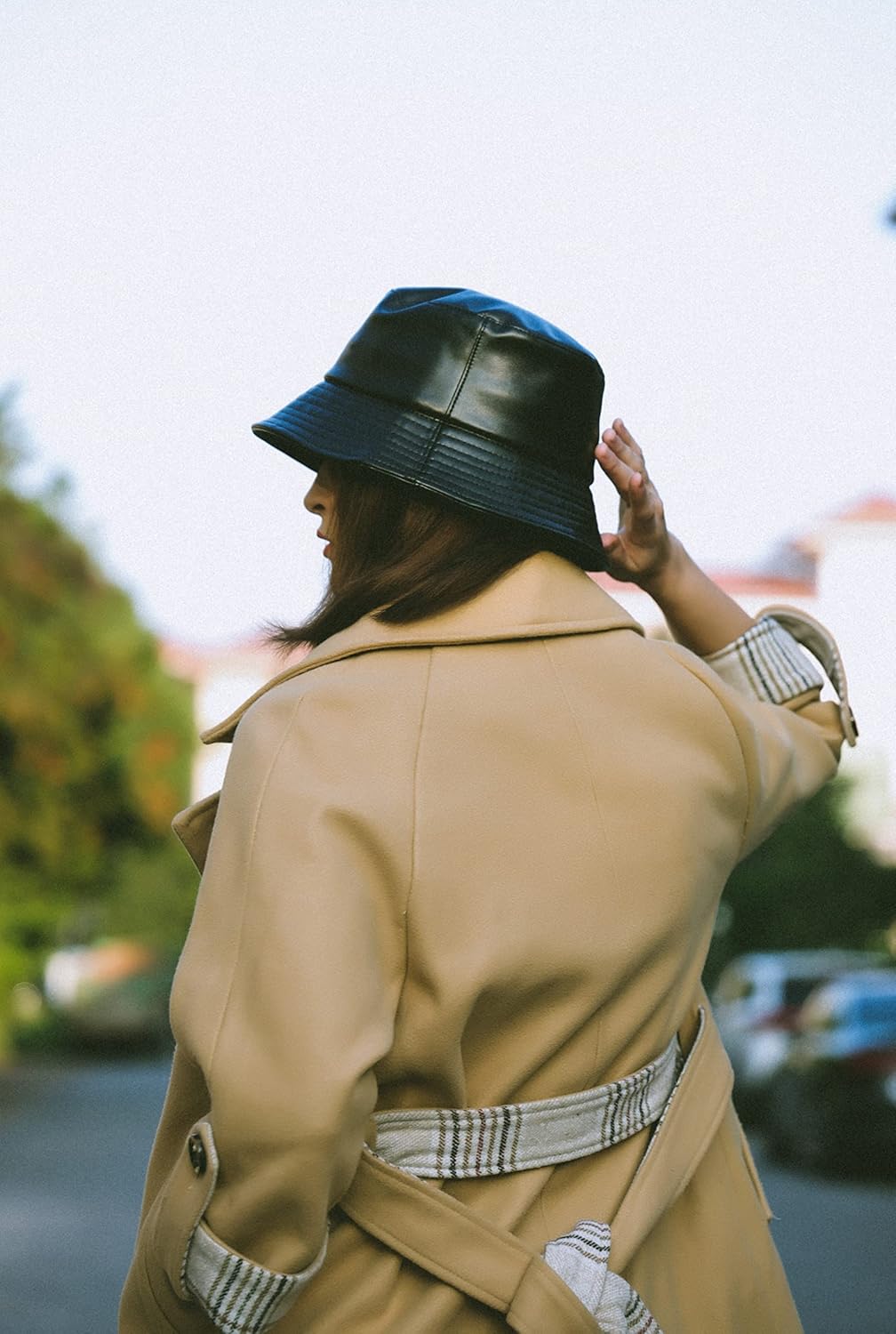 Eigso Unisex Womens Black Leather Bucket Hat Fashion Classic Vintage Hip Hop 80s Hiking Outdoor Fishrman Cap for Woman Man - Image 7