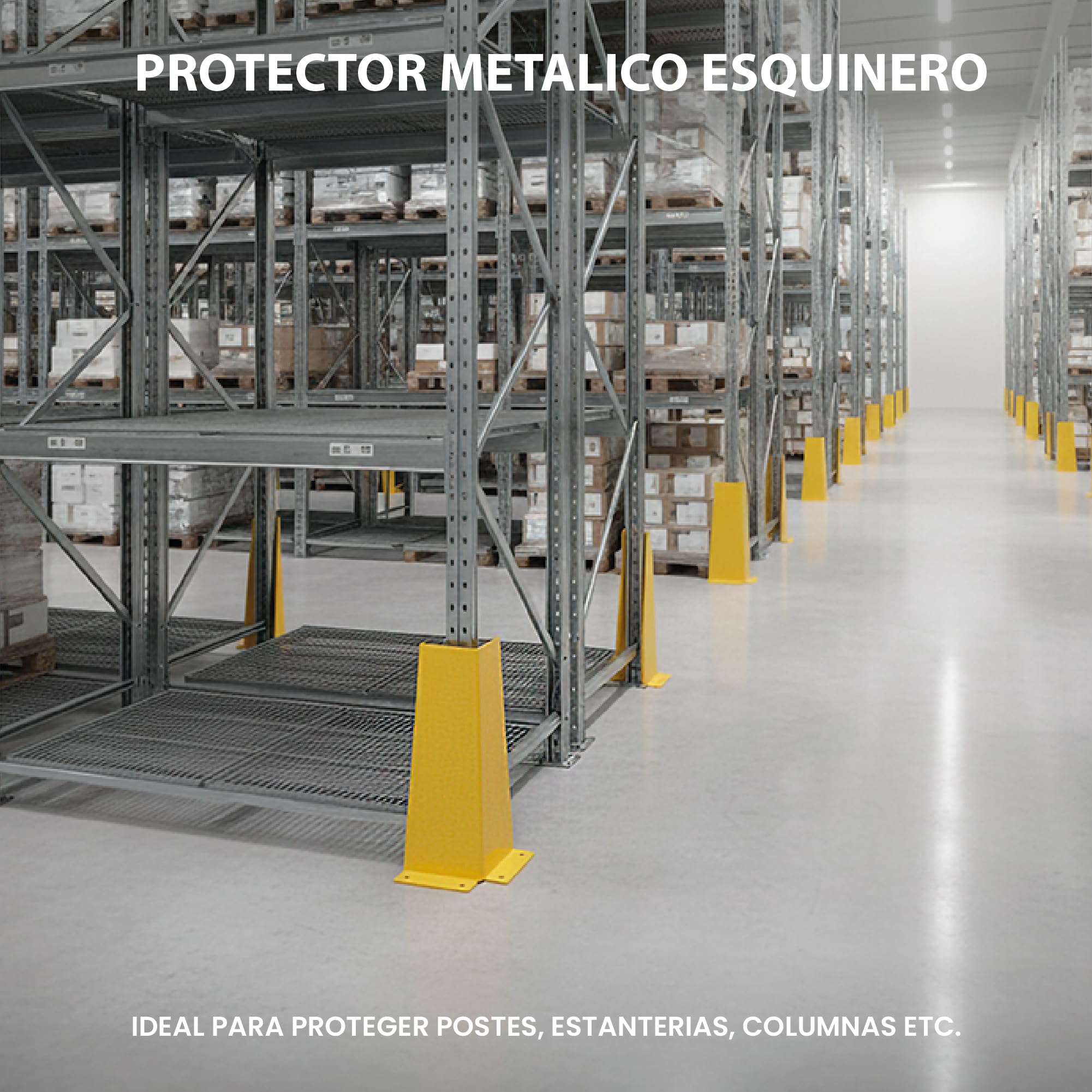 Protector Metálico Esquinero para Almacenes y Parkings | Protege Postes, Estanterías y Columnas | Acero Alta Visibilidad 400 mm | Protección Industrial Antigolpes con Fijación Segura al Suelo