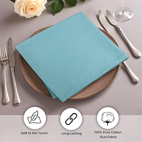 Miniatura 5 de Urban Villa - Juego de 6 servilletas de tela de algodón para cena de Pascua, color aqua sólido, servilletas de gran tamaño de 20 x 20 pulgadas,
