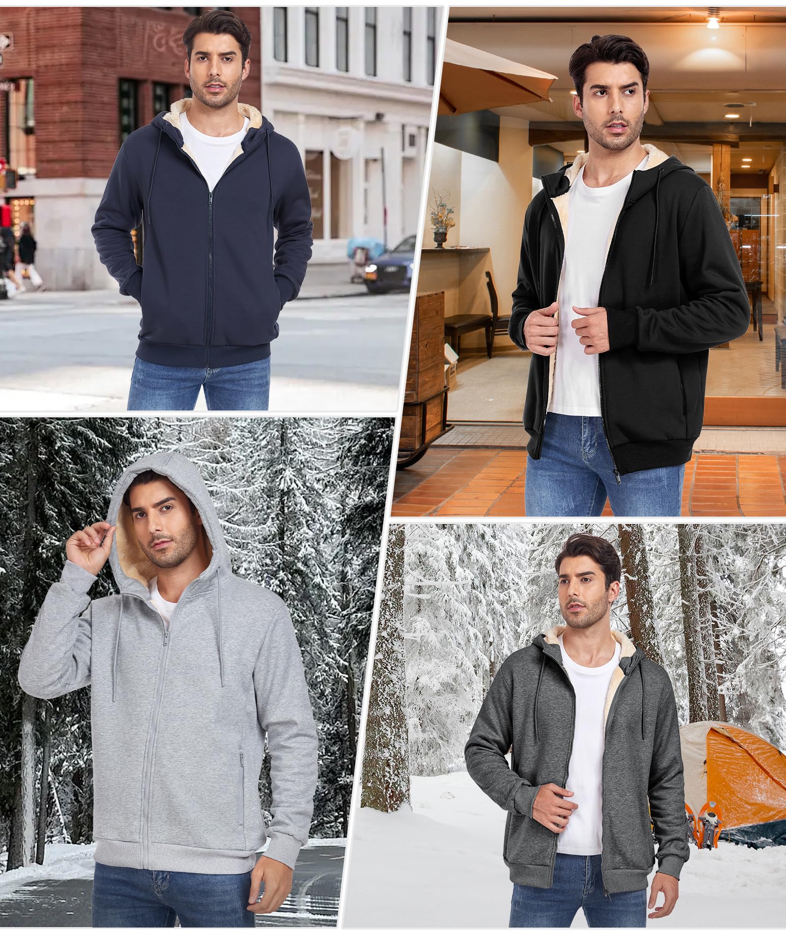Sudadera Polar Hombre con Capucha Cremallera Hoodie Invierno Vello Caldo Zip Sweatshirt Capucha Hombre Térmica Chaqueta Polar con Bolsillo (Loose Fit)