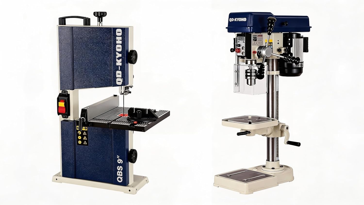 10-Inch Benchtop Drill Press & 9-Inch Portable Band Saw Combo – Variable Speed 30-3000 RPM Drill with Laser/LED, 770 FPM Bandsaw with Miter Gauge, Cast Iron Table & Base, Woodworking Power Tool Set