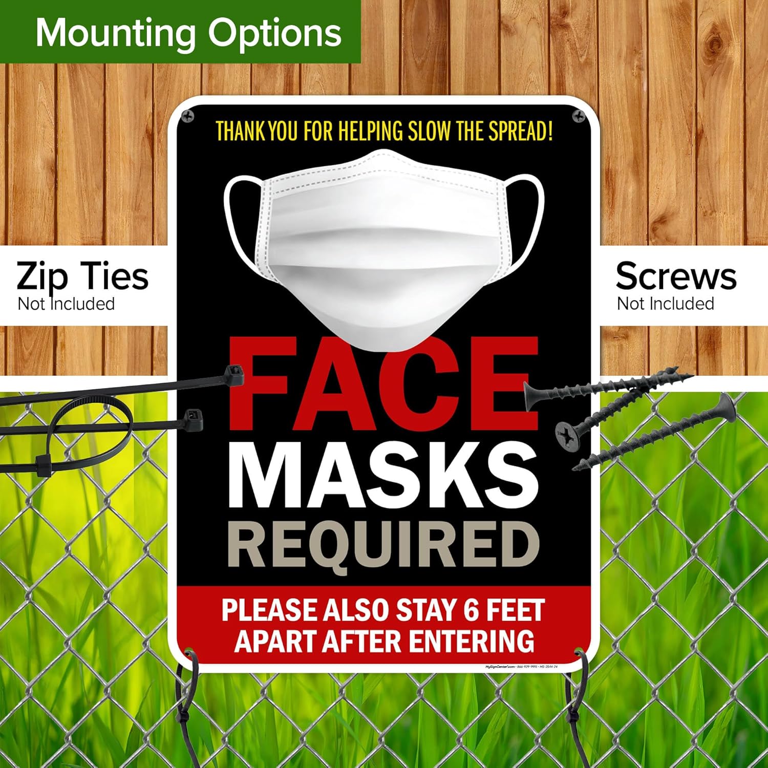 Face Masks Required Please Also Stay 6 Feet Apart After Entering Sign, 18"x24" Polyethylene, Indoor/Outdoor Use, USA MADE By My Sign Center