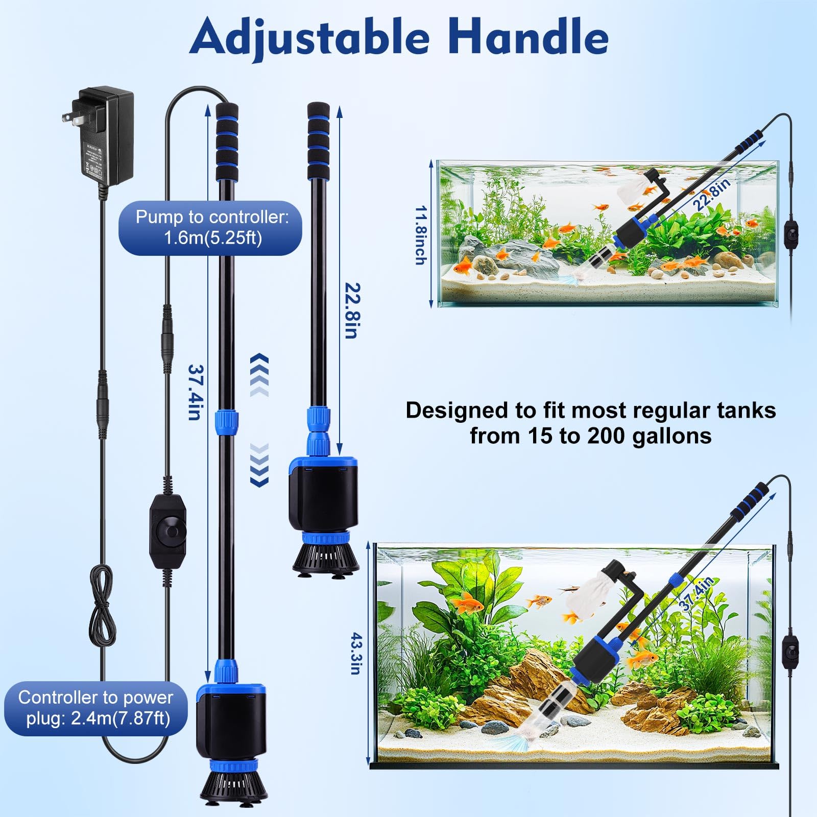 AQQA DC 36W Electric Aquarium Vacuum Gravel Cleaner 6-in-1