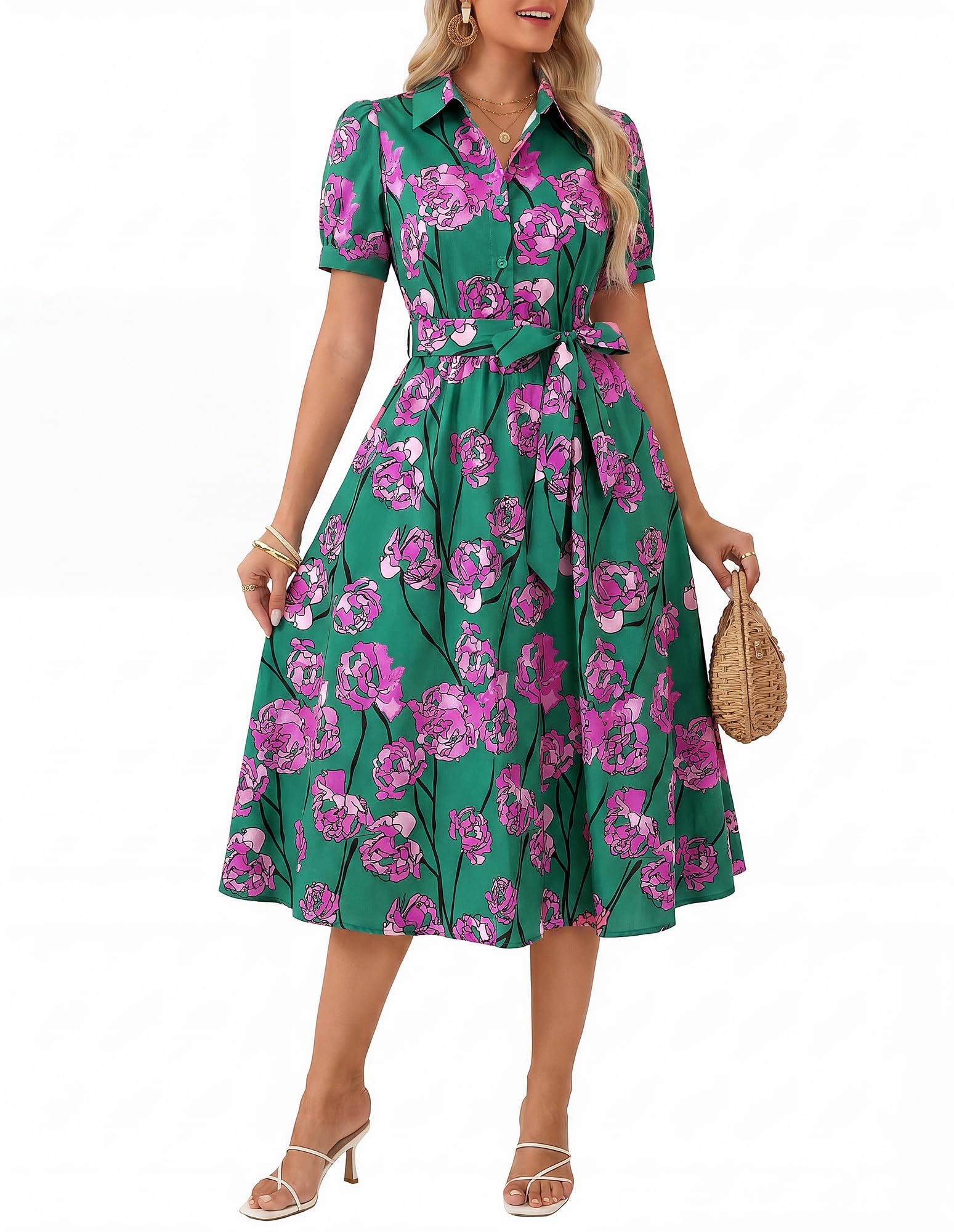 GRACE KARIN Sommerkleid Blumen Leichte Revers Kleid Hochzeitsgast Damen