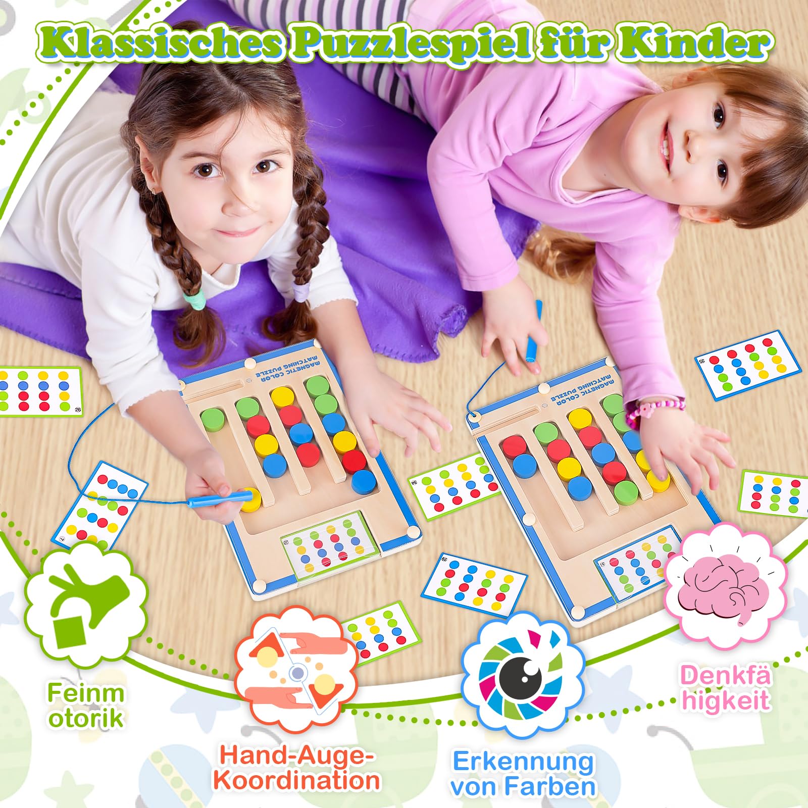 TMGOT Montessori Activity Board drewniana zabawka magnetyczna do nauki kolorów dla chłopców i dziewczynek - zabawny prezent