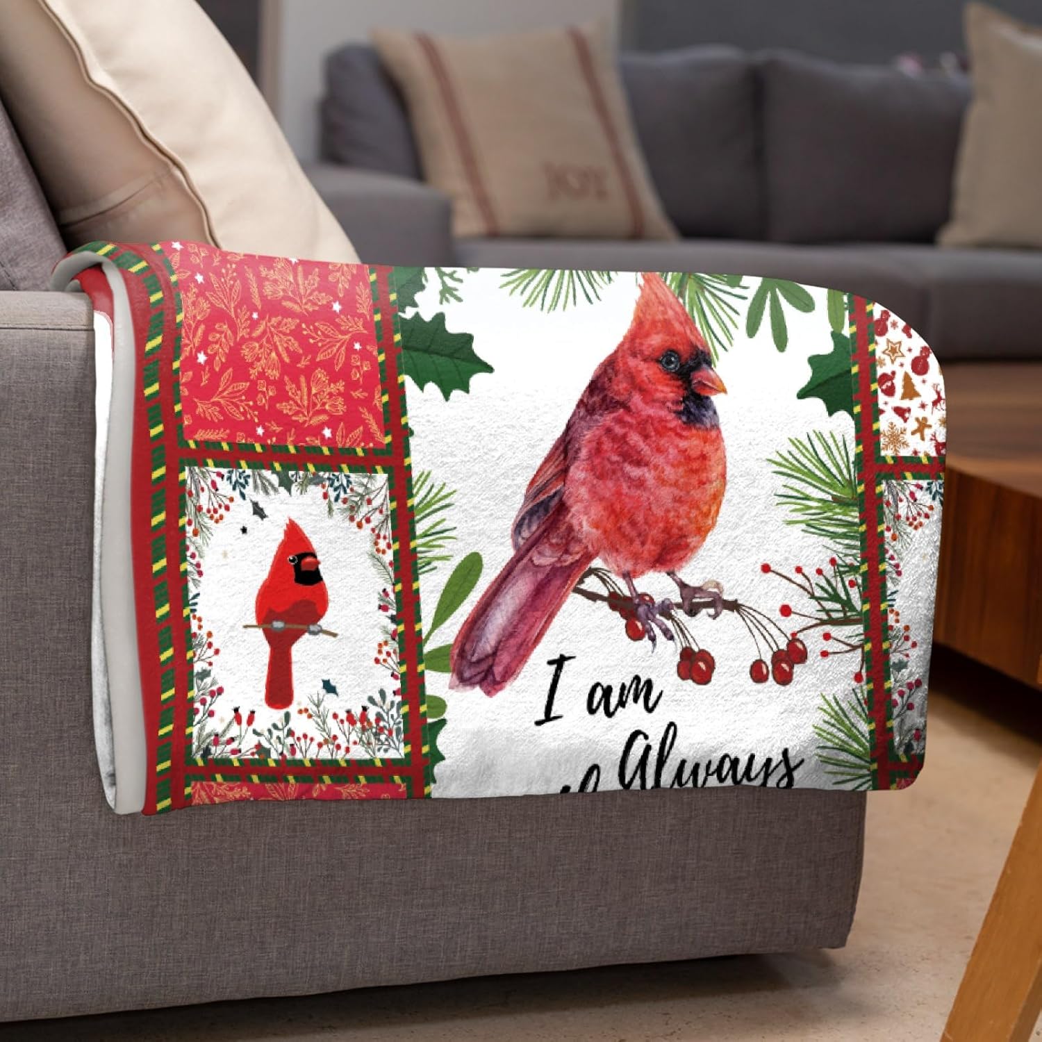 Northern Cardinal Christmas Blanket with You Red Throw Blanket for Couch Soft Fleece Blanket Christmas Decorations Pets (40"X30") - Image 5