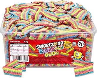 Sour Power Rainbow Belts 805 g, 350 Pcs Sweets Tub, Halal Sweets, Sour Sweets, Gummy Candy, Jelly Sweets, Gummies Candy, Fizzy Sweets, Tubs of Sweets for Retro Sweets for Your Sweet Tooth