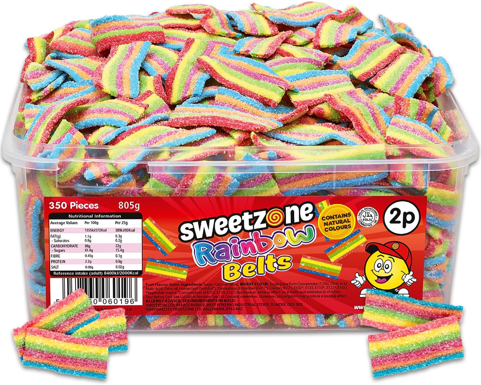 Sour Power Rainbow Belts 805 g, 350 Pcs Sweets Tub, Halal Sweets, Sour Sweets, Gummy Candy, Jelly Sweets, Gummies Candy, Fizzy Sweets, Tubs of Sweets for Retro Sweets for Your Sweet Tooth