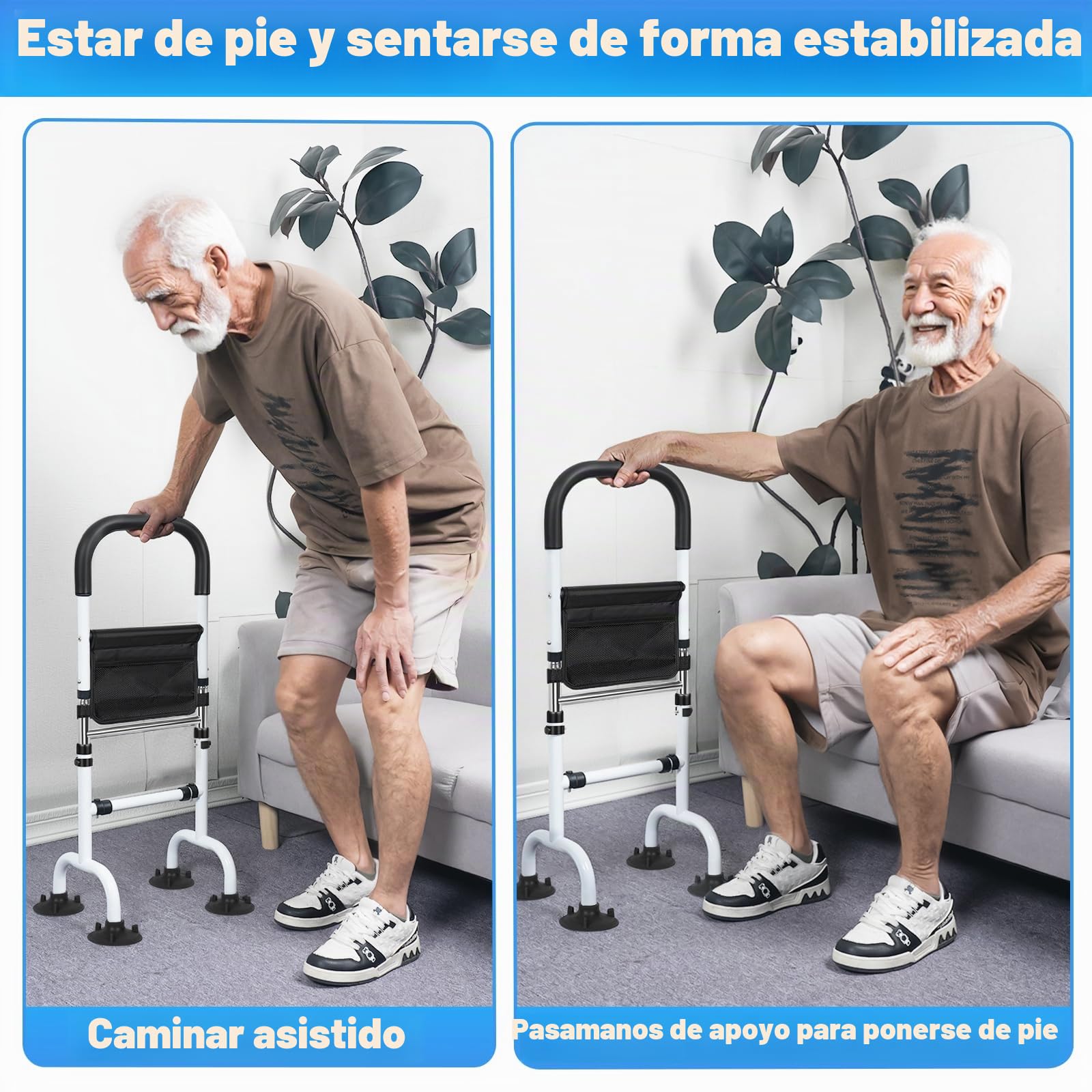 AKOZLIN Ayuda para levantarse para personas mayores, altura regulable, soporta hasta 136 kg | Soporte móvil para levantarse y sentarse, ayuda para levantarse de la cama, adecuado para personas mayores y discapacitadas