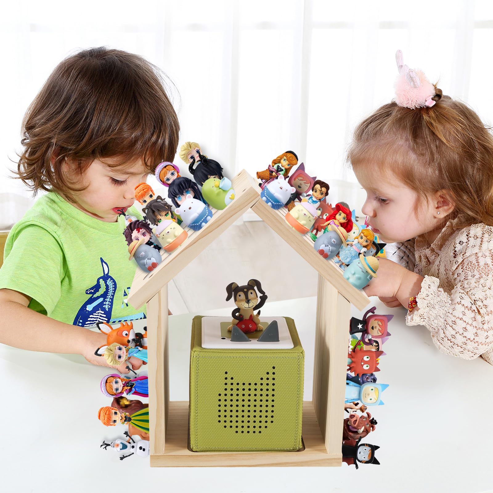 Givilio SpinLodge Holztonie-Regal für Toniebox 1 & 2, magnetische Wandhalterung mit 360° drehbarer Basis, Platz für 30-50 Figuren, hausförmiger kreativer Stauraum für Kinderzimmer